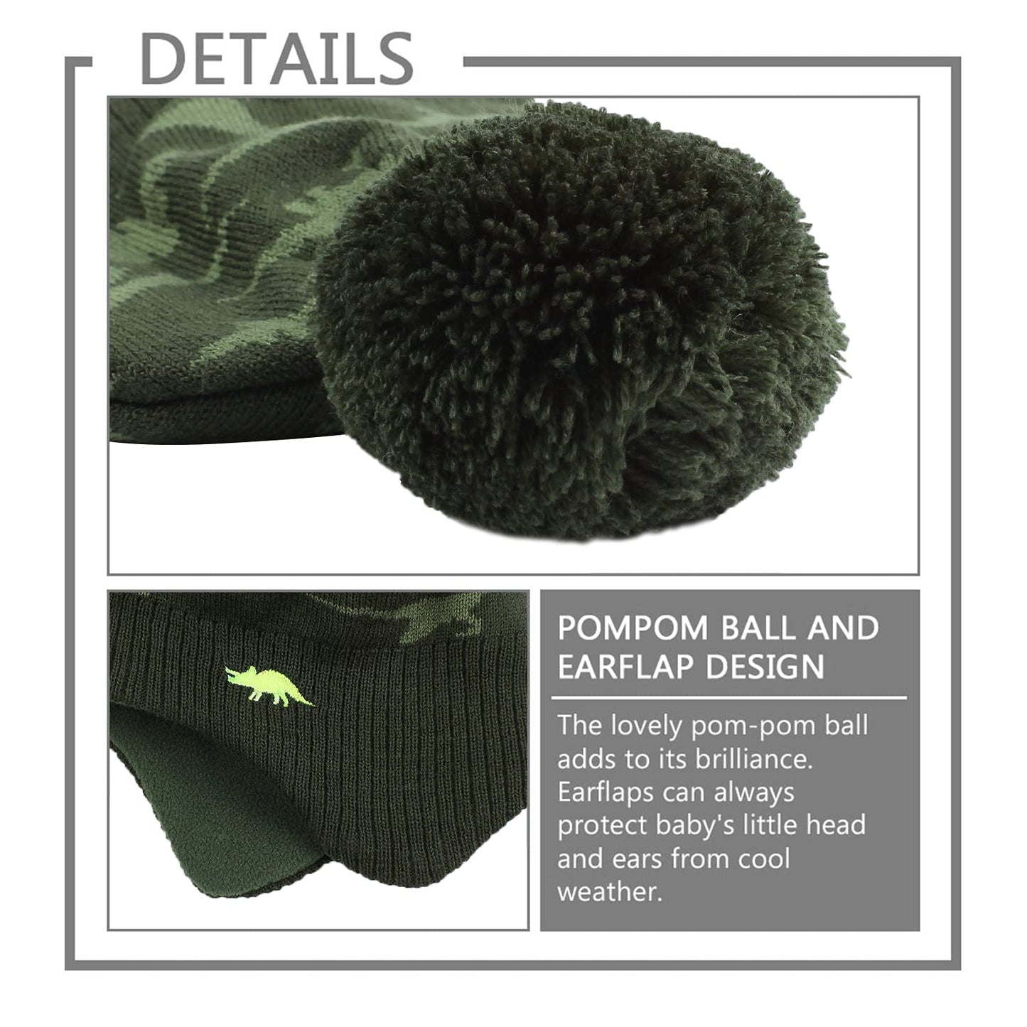 Jangannsa Knitted Baby Hat Scarf Set Winter Warm Boys Girls Beanie Fleece Lining Toddler Kids Hats With Pompom (Olive Green Hat,