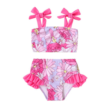 Younger Tree Toddler Girls Two Pieces Swimsuit Color Block Stripe Swimwear Summer Beach Bathing Suit 18M-5T