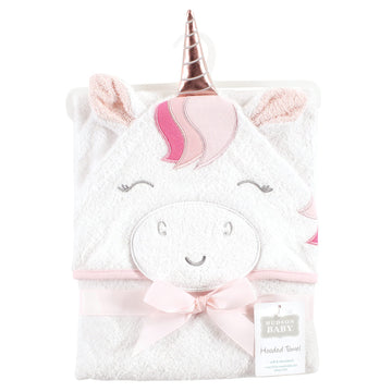 Hudson Baby Unisex Baby Cotton Animal Face Hooded Towel, Rose Unicorn, One Size
