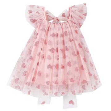 Valentine'S Day Baby Girl Tulle Dress Kids Heart Tutu Skirt Lace Sleeveless Princess Sundress (Pink,3-4T)
