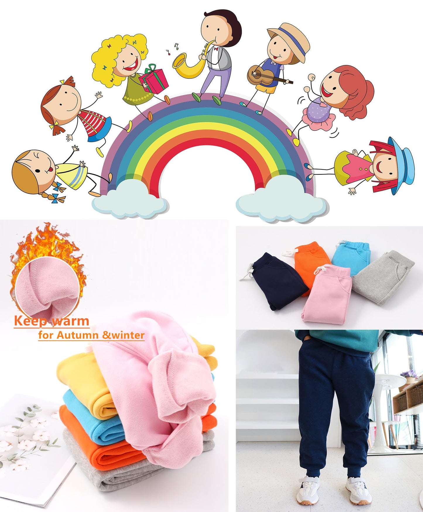 CuteOn Unisex Toddler Jogger Pants Kids Cotton Elastic Waist Winter Baby Sweatpants Pants 5Years Blue
