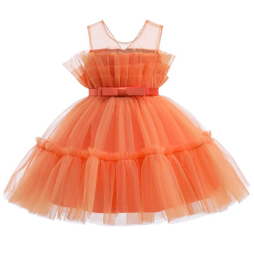 Flower Baby Girl Lace Dress Toddler Tulle Sleeveless Bow Princess Party Wedding Pageant Bridesmaid (Orange042.2-3 T)