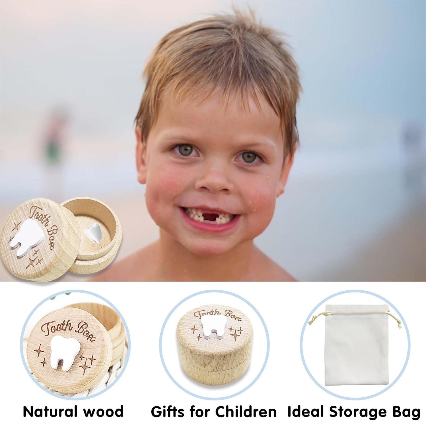 Zalengine Tooth Fairy Box With Storage Pouch, Wooden Tooth Keepsake Box For Kids ' First Lost Teeth, Lost Tooth Case To Put Unde