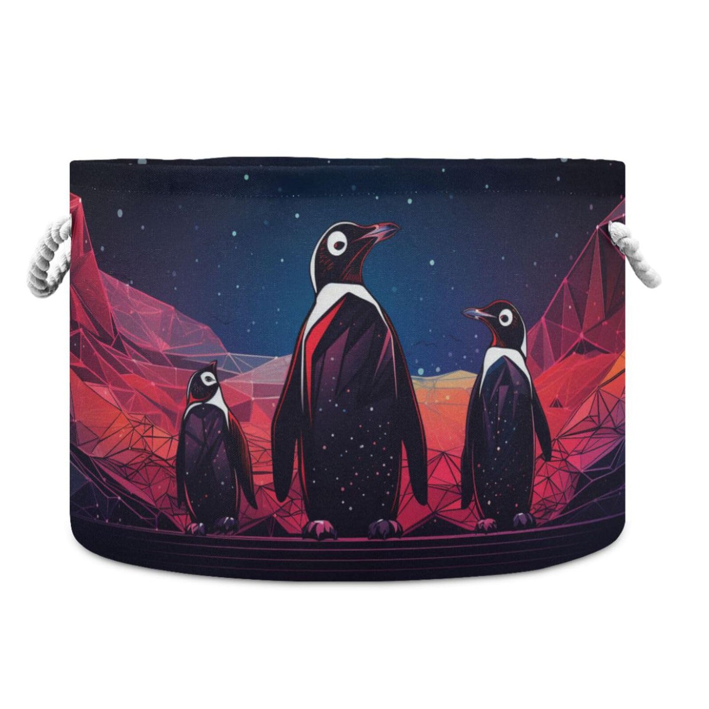 Canvas Storage Organizer Bin, Penguin (4) Storage Basket Laundry Hamper with Handle for Clothes Playroom Decor, Large, 20 in Dia
