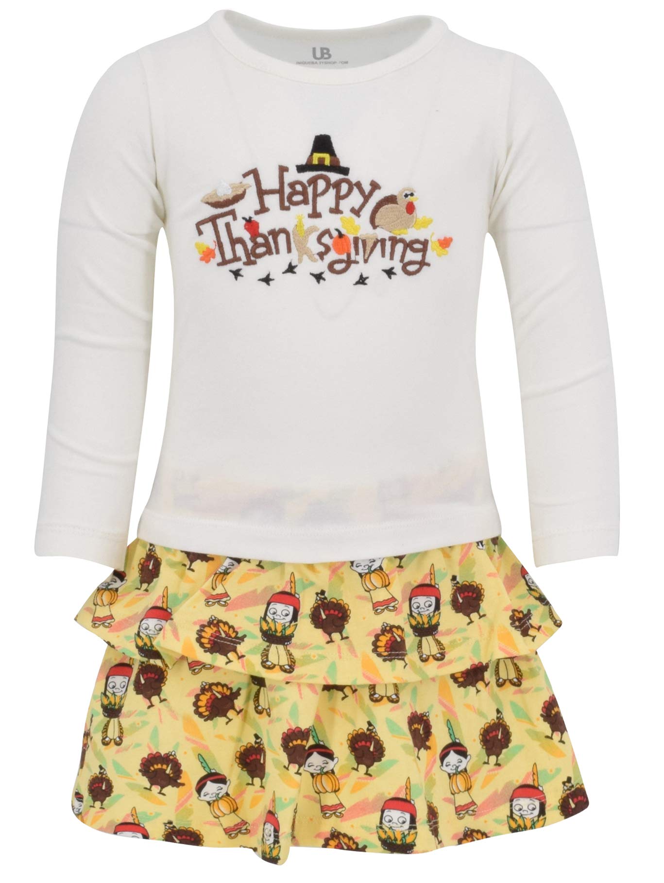 Unique Baby Girls Happy Thanksgiving Layered Skirt Shirt Fall Dress Outfit (4T)