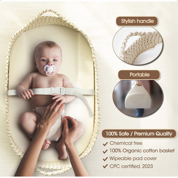 J&Joo Baby Changing Basket - Wipeable & Waterproof Pad Cover, Portable, Changing Table Topper, Changing Pad For Dresser, Cotton