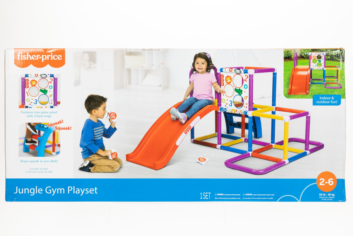 Fisher-Price Jungle Gym Play Structure With Slide For Kids With Bean Bag Toss Game - Indoor Outdoor Active Play