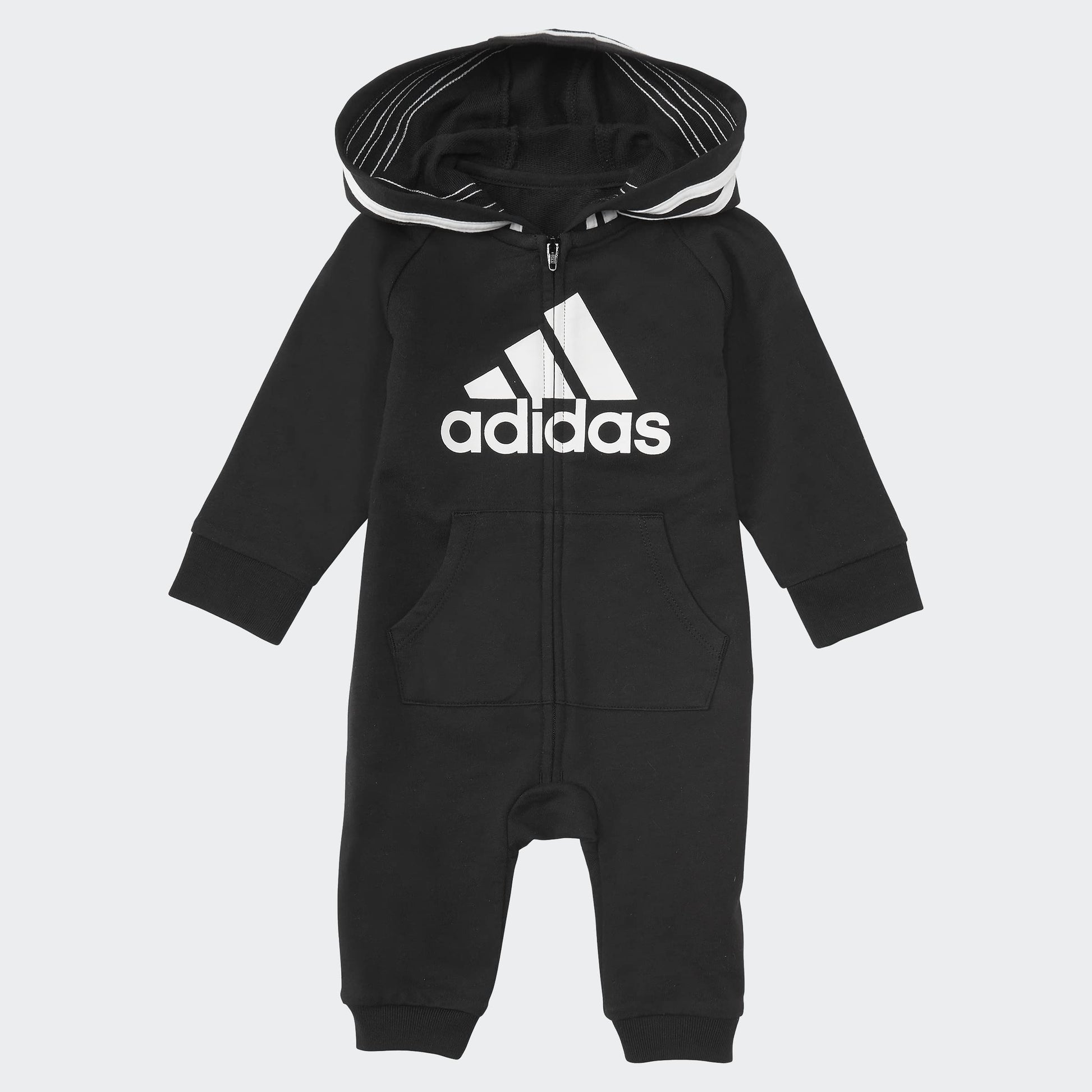 Adidas Unisex Baby Infant Girls' And Boys' Long Sleeve Hooded Coverall Overalls, Black, 18 Months Us