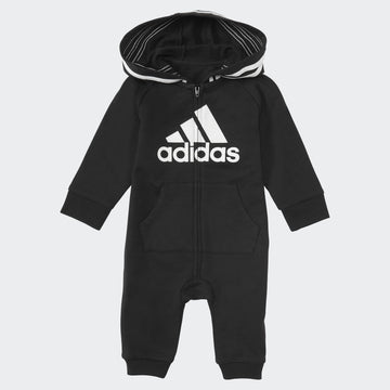 Adidas Unisex Baby Infant Girls' And Boys' Long Sleeve Hooded Coverall Overalls, Black, 18 Months Us