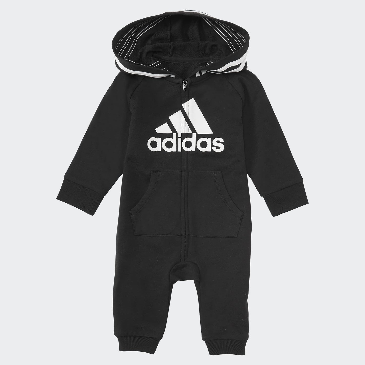 Adidas Unisex Baby Infant Girls' And Boys' Long Sleeve Hooded Coverall Overalls, Black, 12 Months Us
