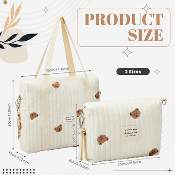 Paterr 2 Pcs Diaper Bag Tote For Women Multifunction Multisize Maternity Bag Quilted Cotton Cute Diaper Bag(Bear)