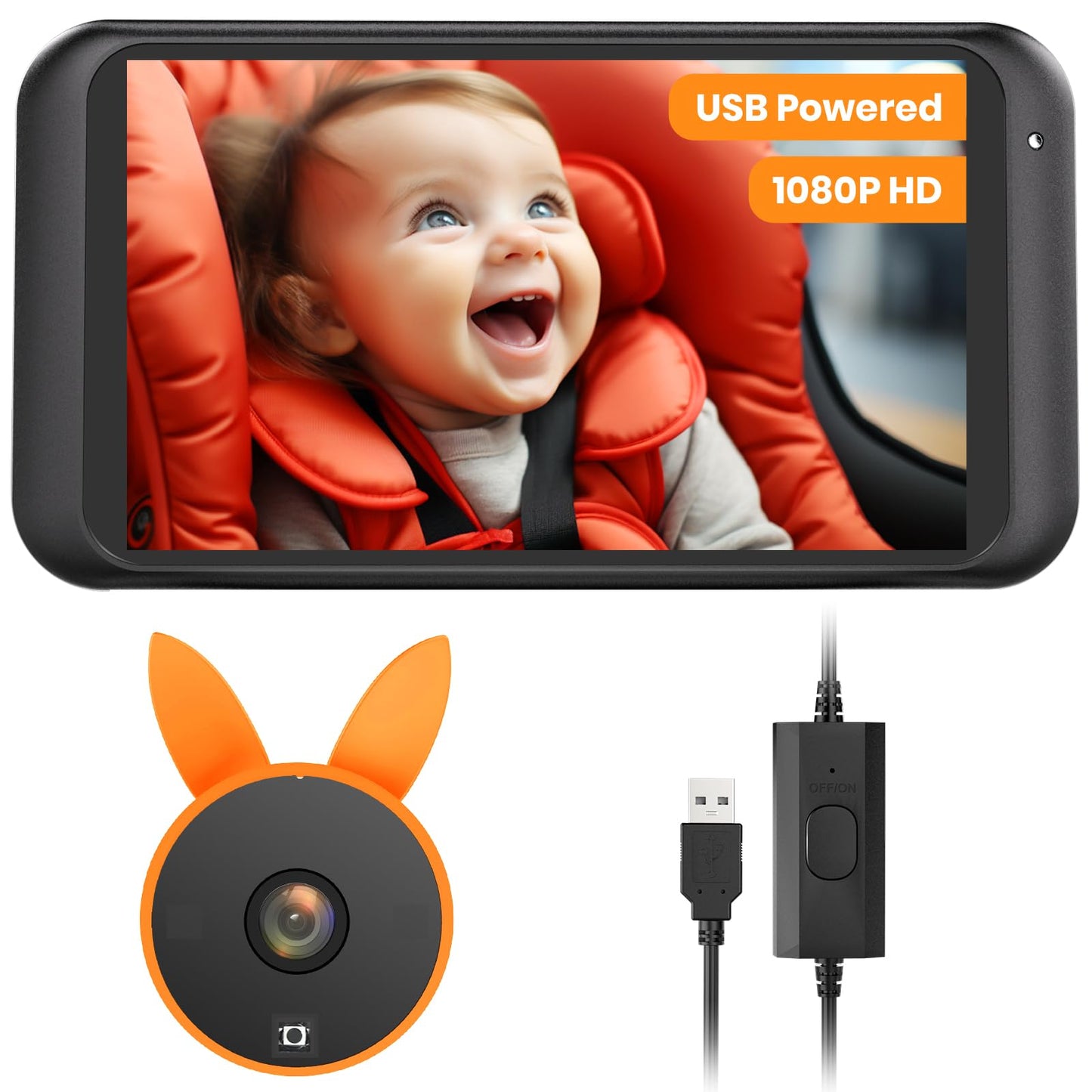Babyvue Usb Car Camera For Baby : 4.5' Baby Car Camera With 1080P Crystal Clear Mirror View, Easy Installation Carseat Rear Fac