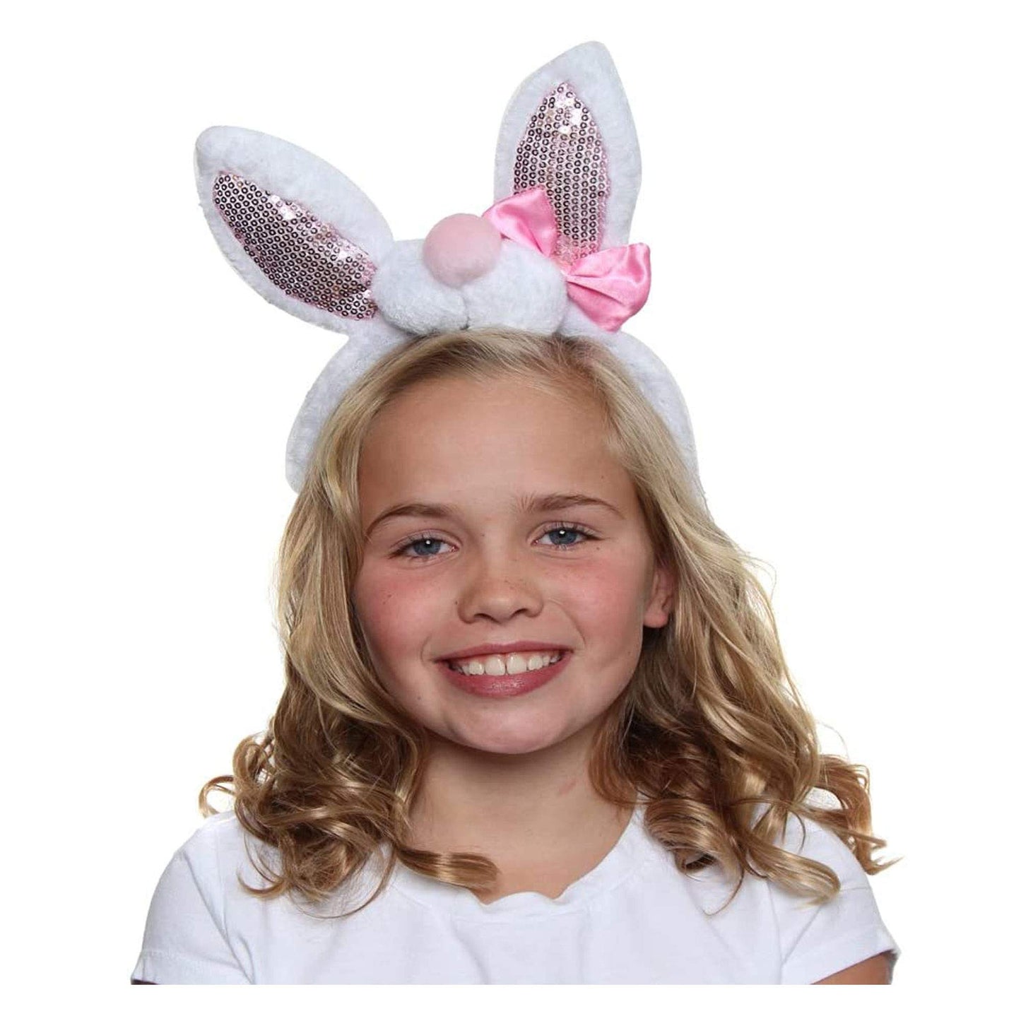Girls Sequin Easter Bunny Ears And Bow Headband
