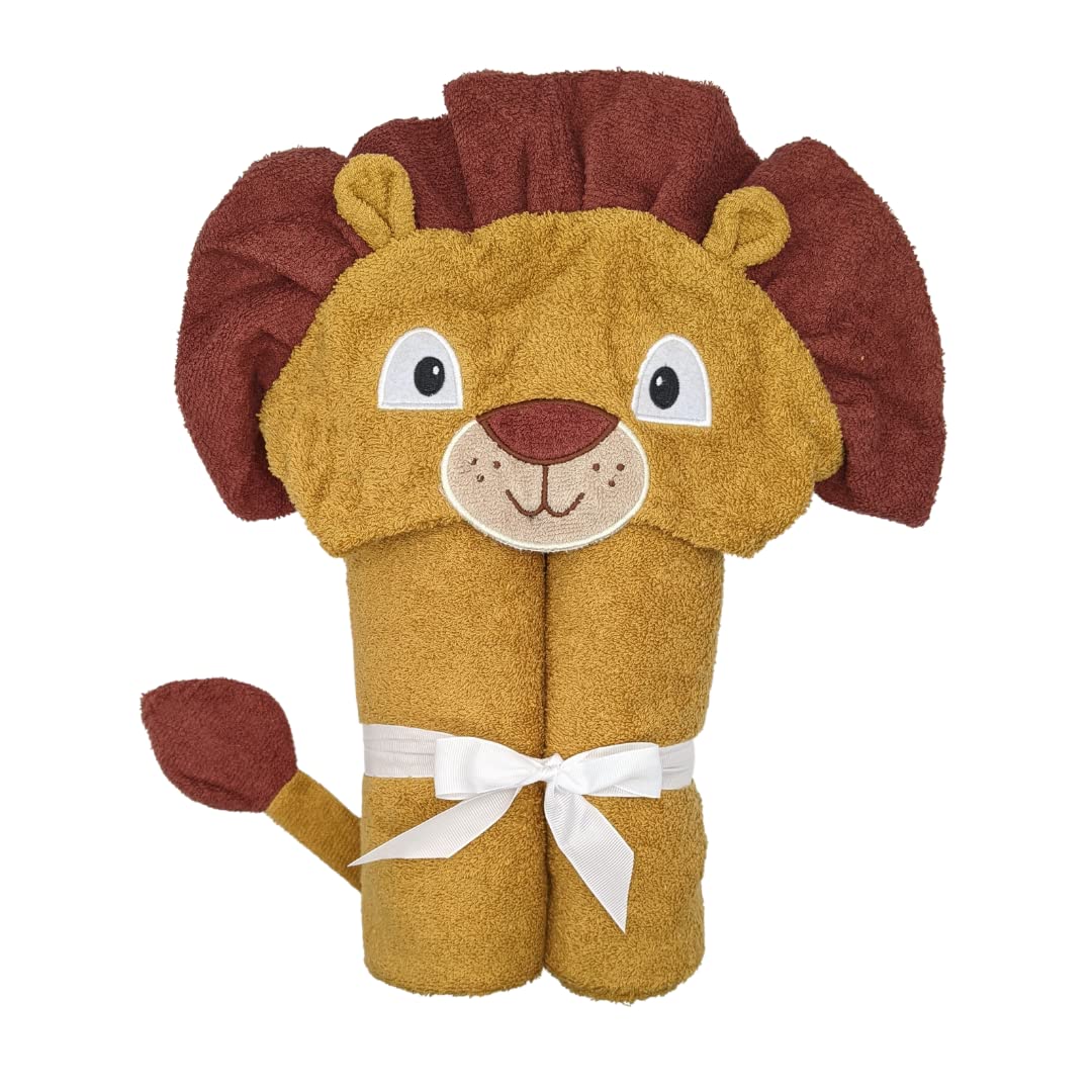 Yikes Twins Hooded Baby Towel for Kids 2-8 | Large 100% Cotton Baby Towel for Girls or Boys | Cute Lion Bath Towels for Babies a