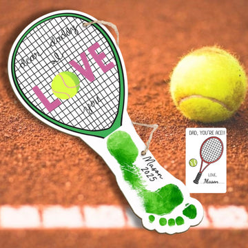 DIY Tennis Daddy Footprints Sign, Custom Footprint Keepsake I Love You Racket Shaped, Personalized Tennis Sign, DIY Kids Craft, 