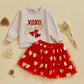 Toddler Baby Girl Valentines Day Outfit Red Love Heart Bow Sweatshirt And Tulle Tutu Skirts Set Cute Spring Clothes (Apricot Xox