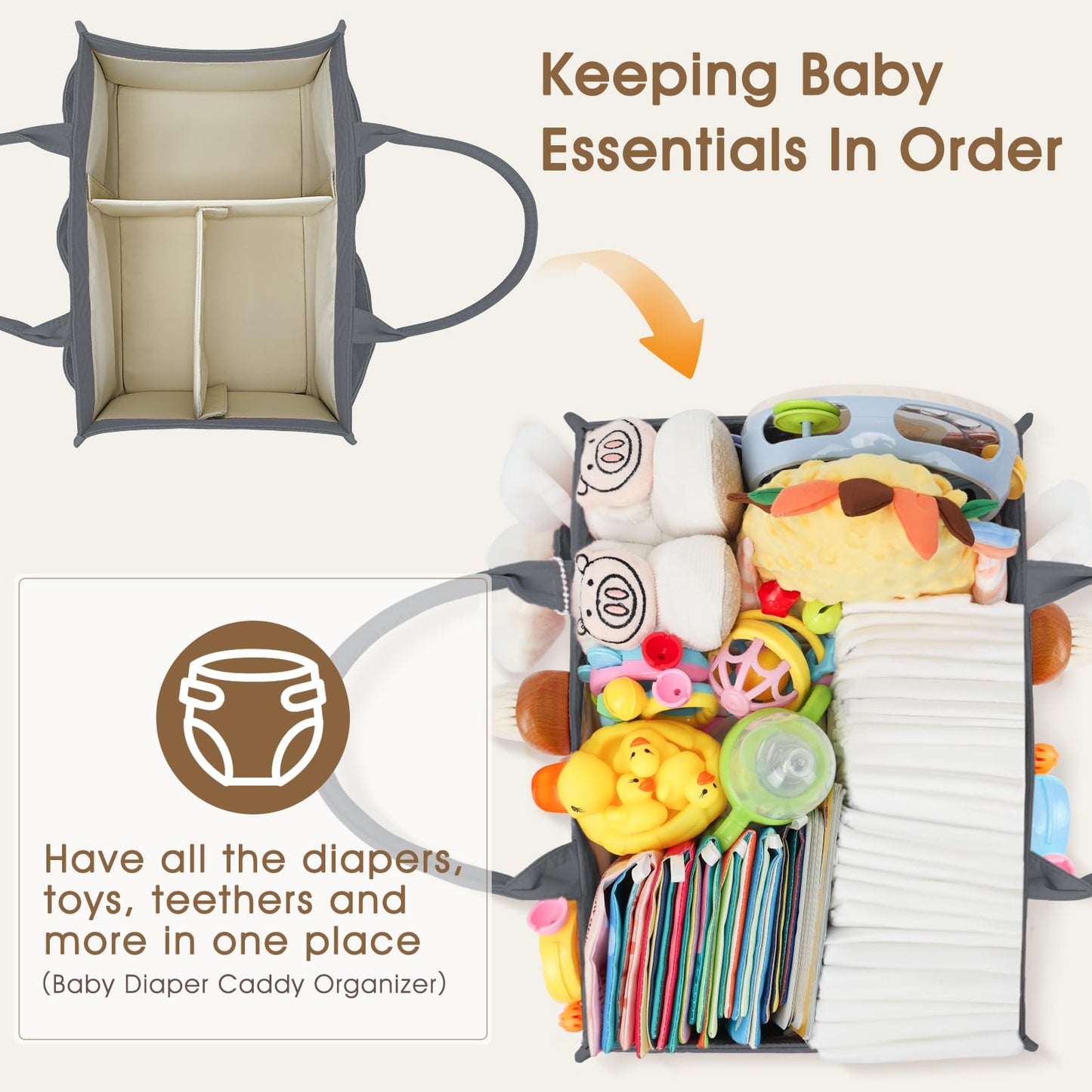 Skycase Large Diaper Caddy Organizer, Baby Organizers And Storage For Newborn Essentials Must Haves, Nursery Storage Basket For