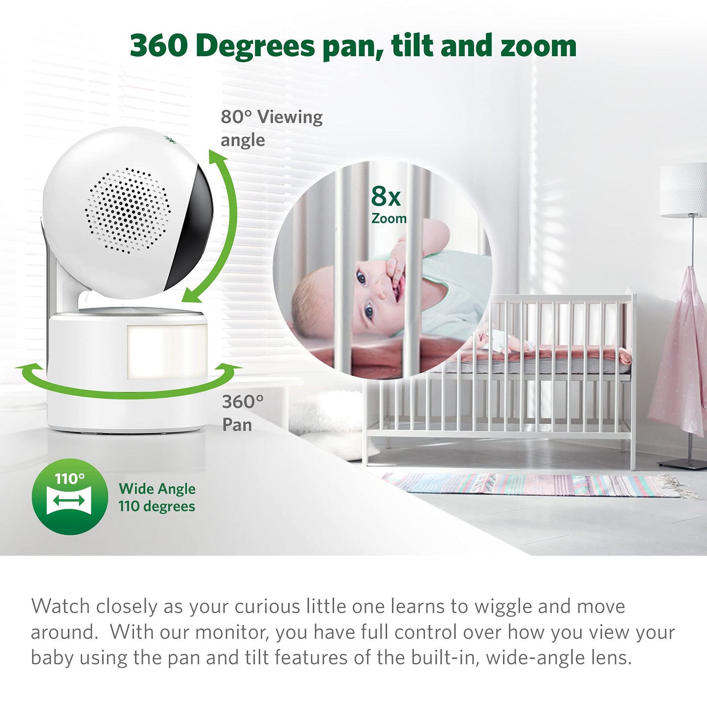 Leapfrog Lf915Hd Baby Monitor, 5    720P Screen, 360 Pan & Tilt With 8X Zoom Camera, Color Night Vision, Night Light, Two-Way In