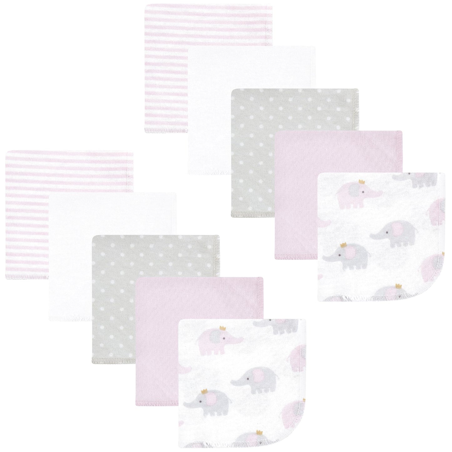Hudson Baby Unisex Baby Flannel Cotton Washcloths, Lilac Elephants 10 Pack, One Size
