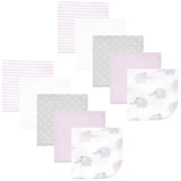 Hudson Baby Unisex Baby Flannel Cotton Washcloths, Lilac Elephants 10 Pack, One Size