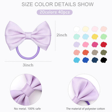 40 Pcs Hair Accessories - 3 Inch Bows, Rubber Bands, Ponytail Holders Elastics & Pigtail Bows For Girls & Toddlers
