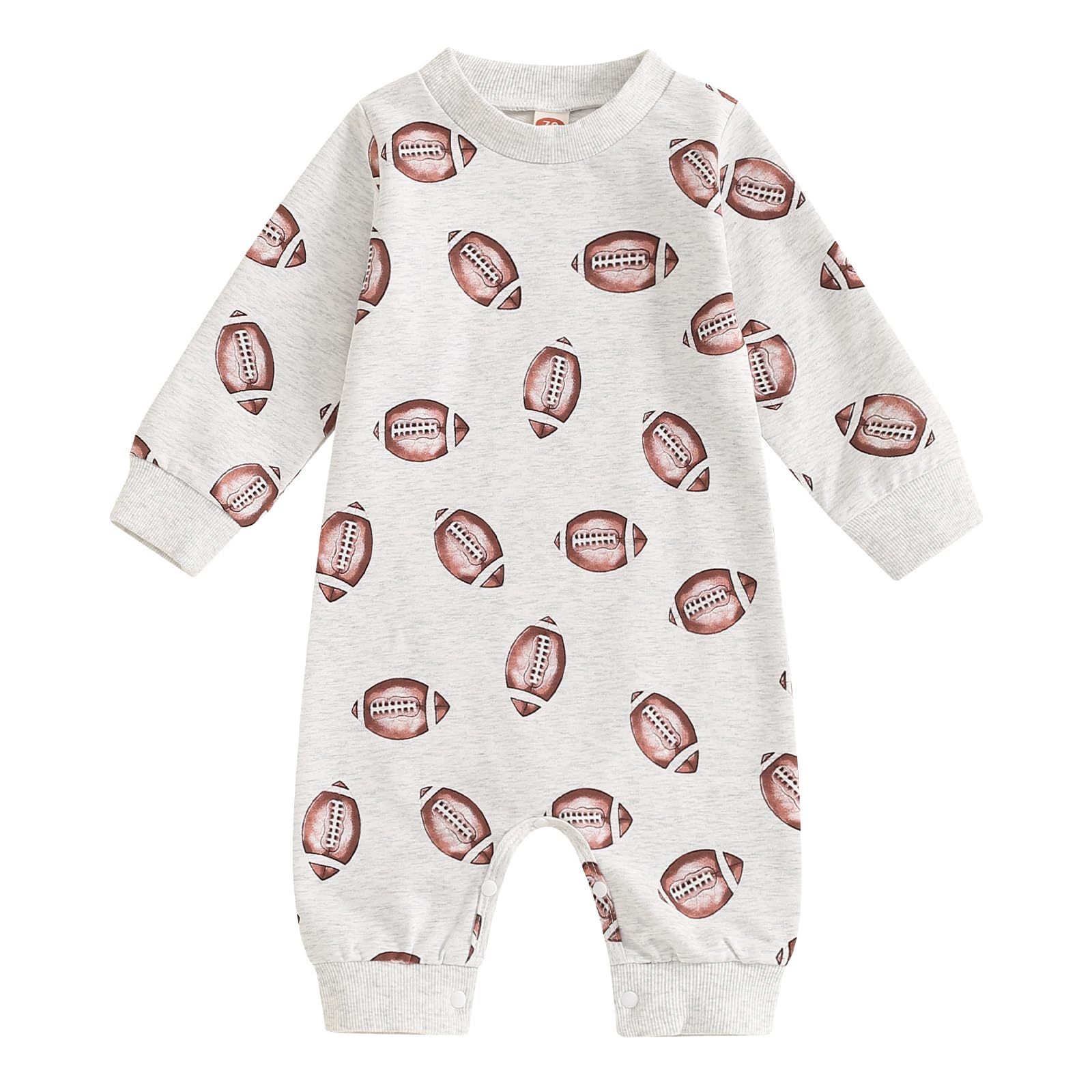 Fybitbo Infant Baby Boy Girl Clothing Football Long Sleeve Jumpsuit Romper Newborn Football Outfit Fall Clothes (Gray-Football O