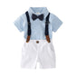 Baby Boys Gentleman Outfits Suits, Infant Shirt+Shorts+Bow Tie+Suspender Clothes Set,2-3Y