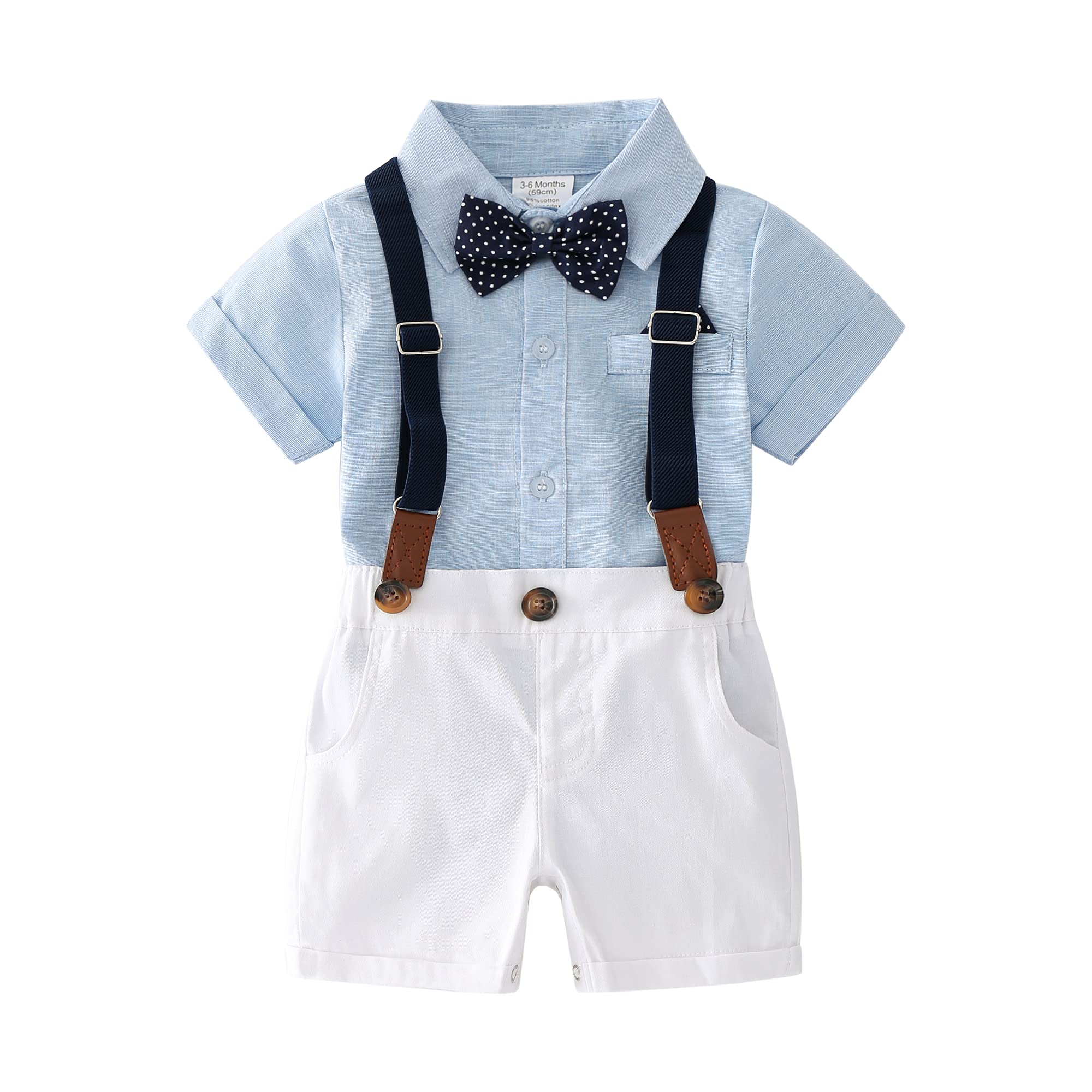 Baby Boys Gentleman Outfits Suits, Infant Shirt+Shorts+Bow Tie+Suspender Clothes WBBAPB097ZJ19P1
