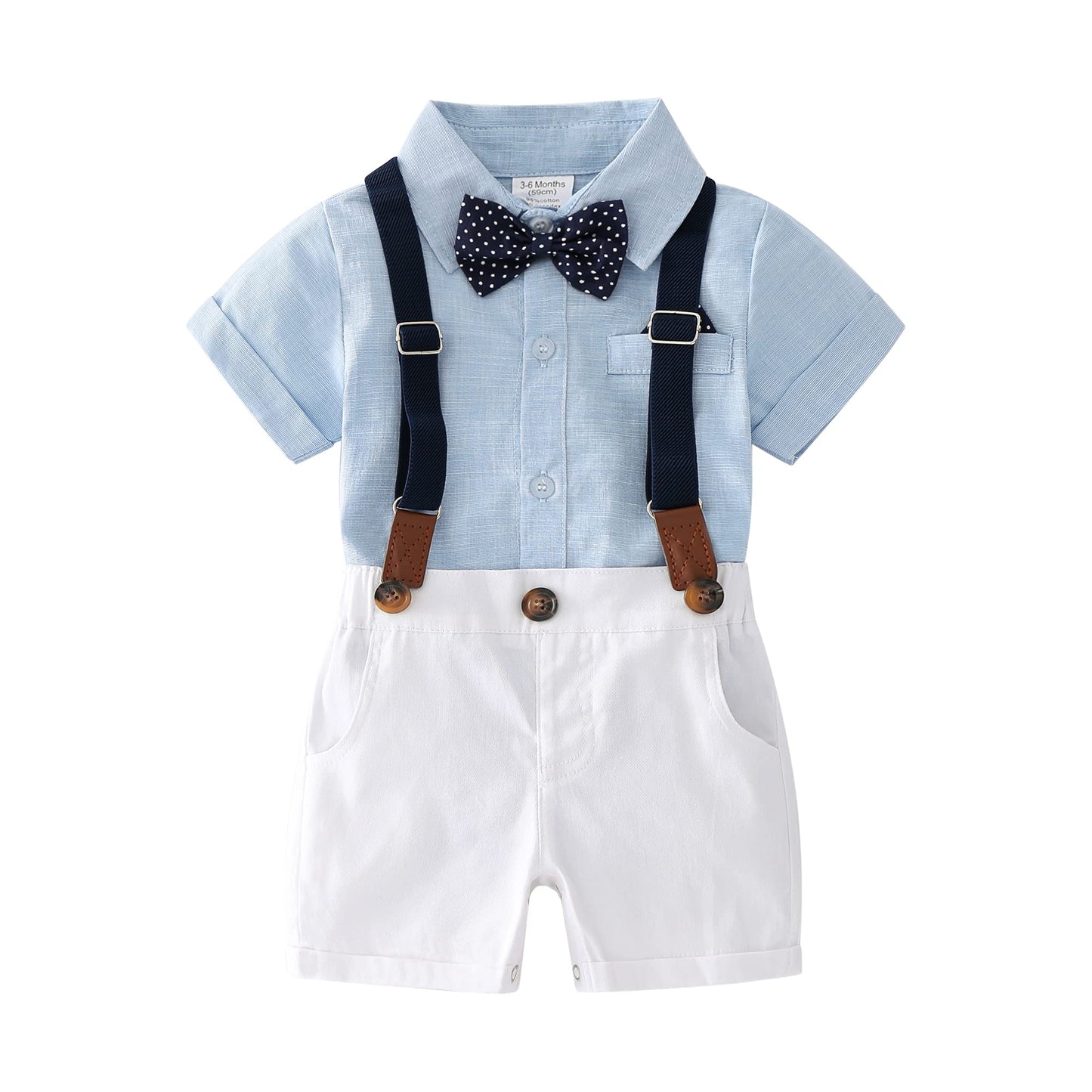 Baby Boys Gentleman Outfits Suits, Infant Shirt+Shorts+Bow Tie+Suspender Clothes Set,18-24M