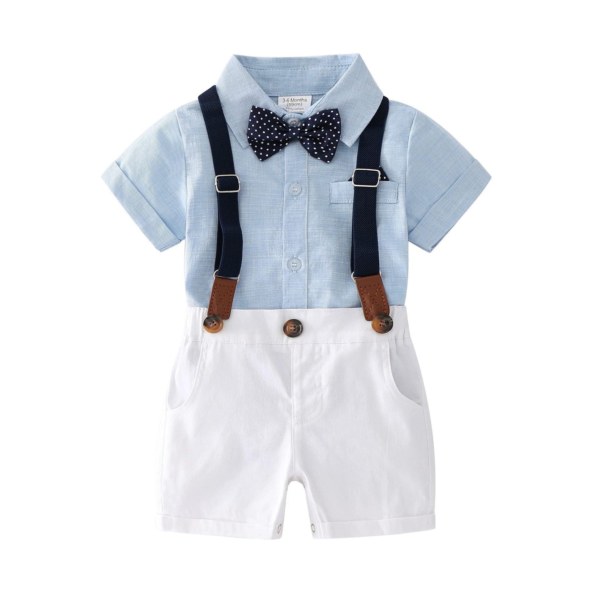 Baby Boys Gentleman Outfits Suits, Infant Shirt+Shorts+Bow Tie+Suspender Clothes Set,18-24M