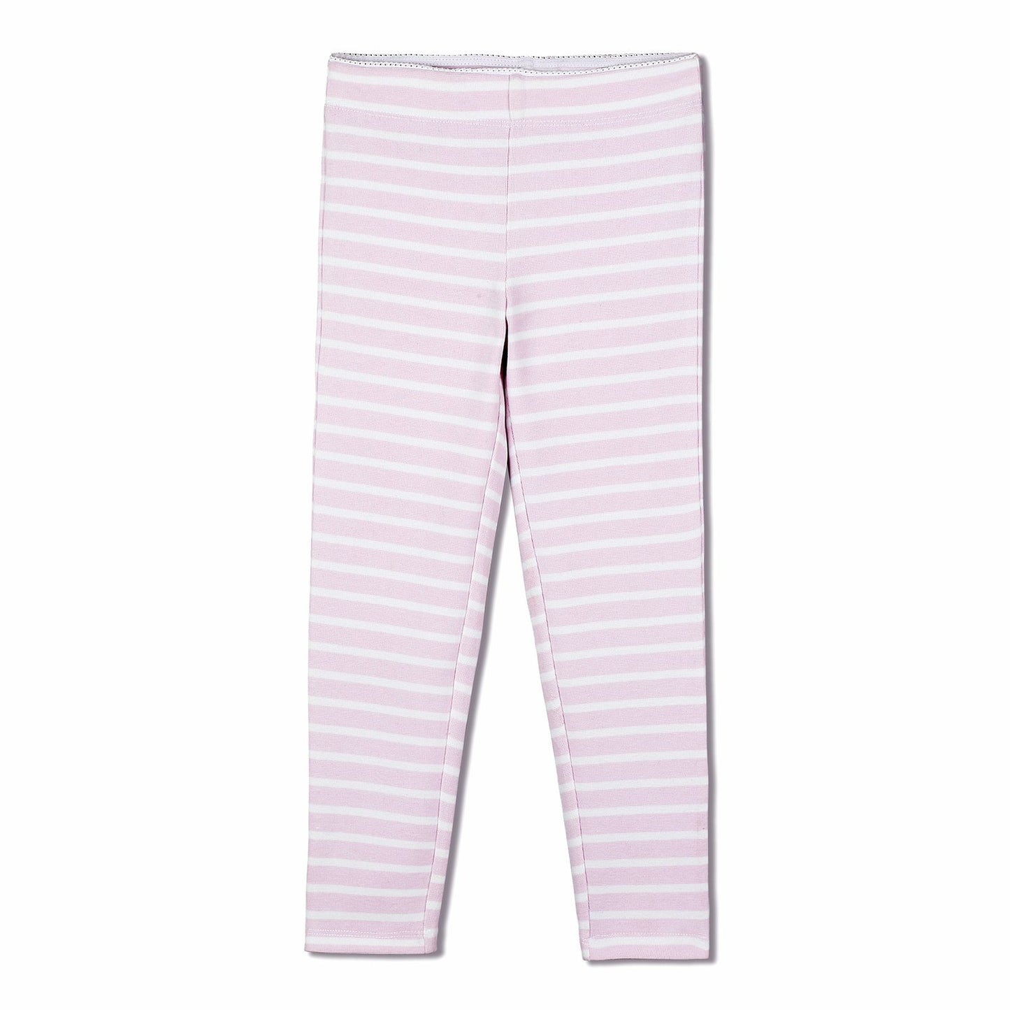 Cherry Crumble Light Pink White Striped 100% Cotton Casual Wear Regular Fit Summer Legging for Girls