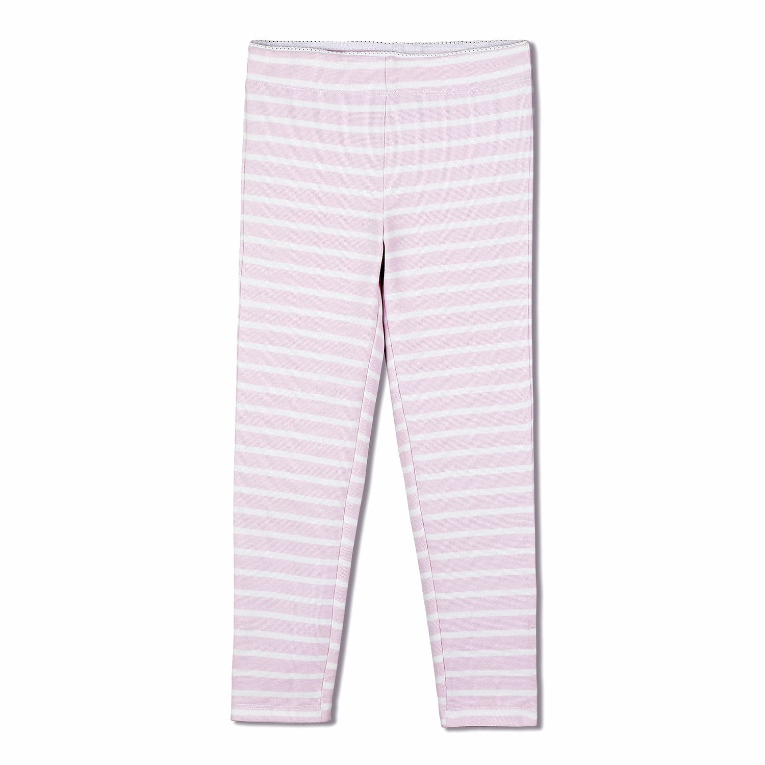 Cherry Crumble Light Pink White Striped 100% Cotton Casual Wear Regular Fit Summer Legging for Girls
