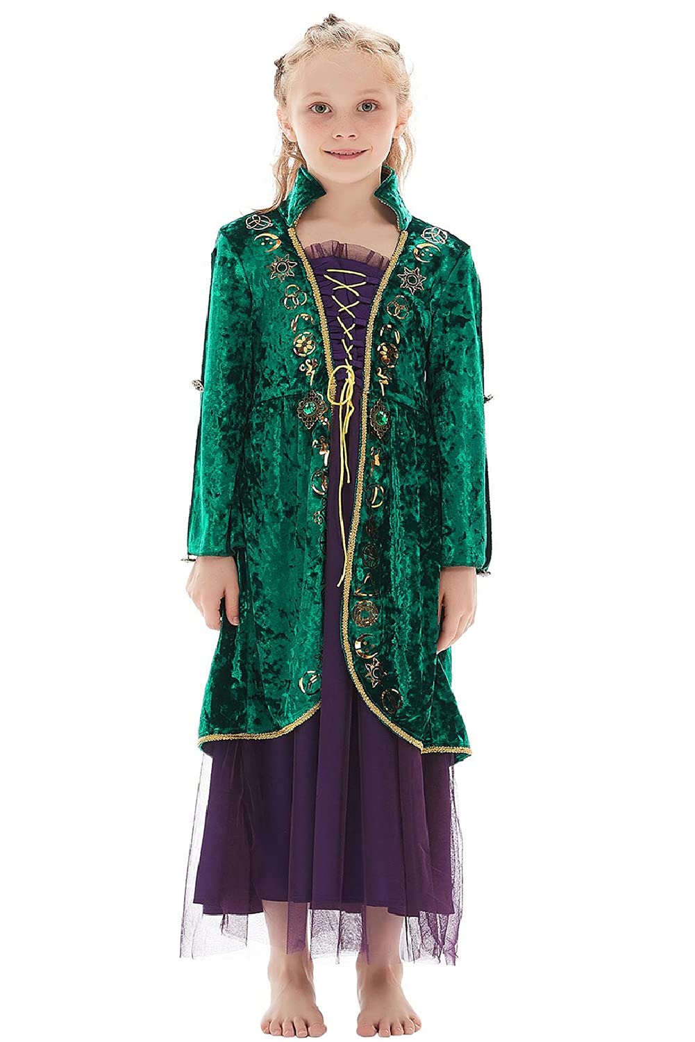 Toddler Kids Winifred Sanderson Costume Girls Halloween Cosplay Green Witch Dress,Medium