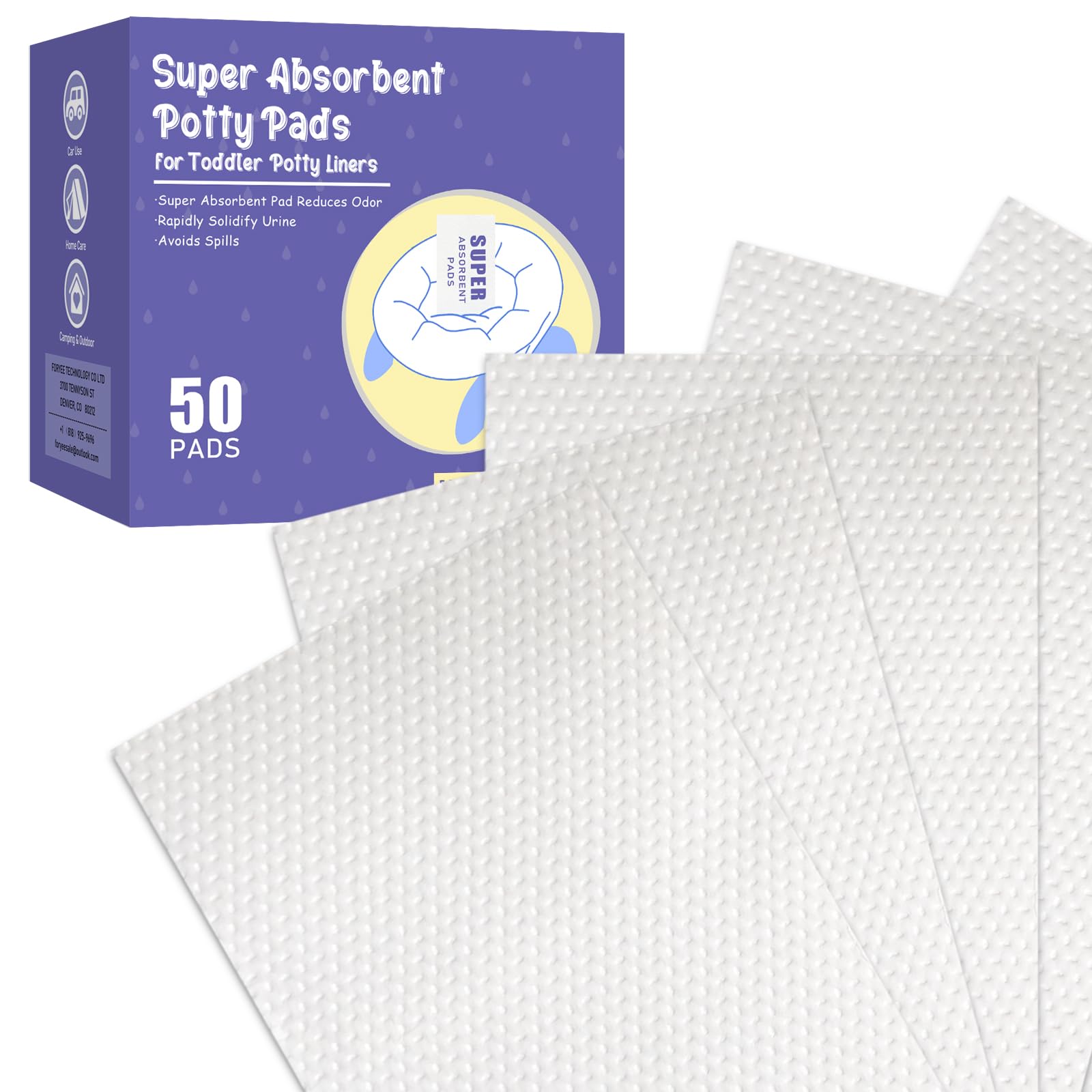 50 Packs Super Absorbent Potty Pads Disposable Potty Absorbent Pads Toilet Chair Liners for Training Toddlers for Camping Travel