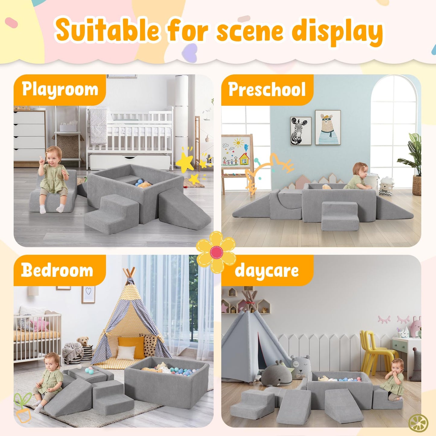 Baby Climbing Blocks With Ball Pit,6Pcs Foam Climbing Toys For Toddlers 1-3 Inside,Soft Crawl & Climb Activity Play Set Indoor,M
