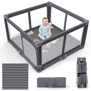 Foldable Baby Playpen with Mat, 50x50 Safety Play Yard for Babies & Toddlers - Indoor & Outdoor Use with Carry Bag - Collapsible