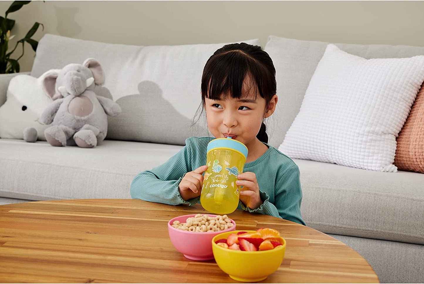 Contigo Kids Leighton Straw Tumbler With Spill-Proof Leak-Proof Lid, 14Oz, Pineapple/Dinos