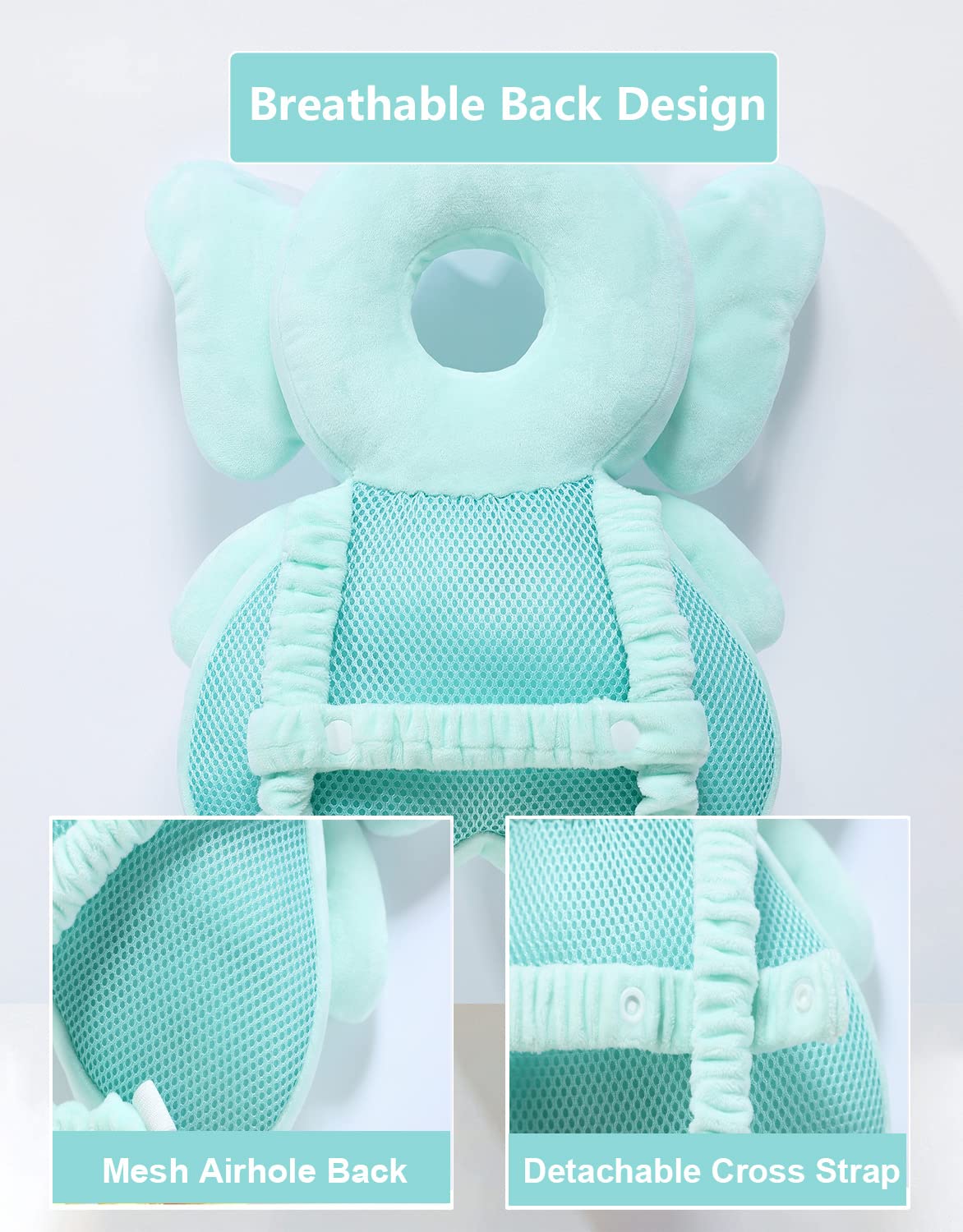 Head Safety Protector Pad For Baby Toddler Walker,Infant Talking Head Protection Backpack Cushion (Z Light Blue Elephant Sets)