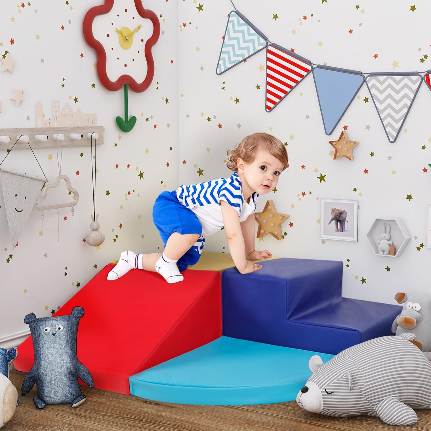 Kinder King Climb And Crawl Activity Play Set, 10-Piece Soft Foam Block For Climbing, Crawling And Sliding, Indoor Climber For T