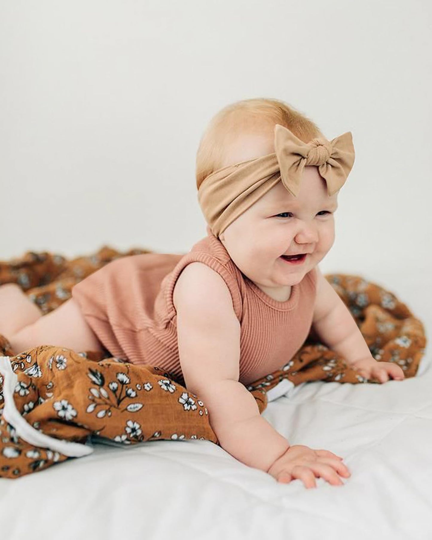 Jollybows 3Pcs Baby Nylon Headbands Hairbands Hair Bow Elastics For Baby Girls Newborn Infant Toddlers Kids (6-Khaki+Mustard+Leo