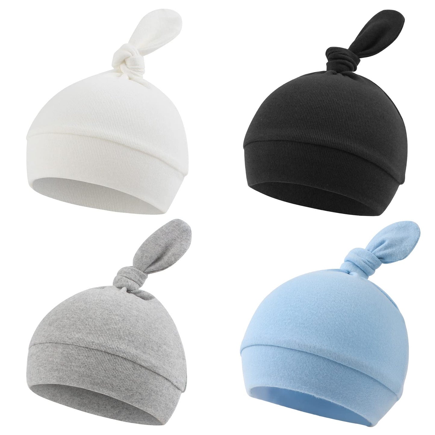 Newborn Hospital Hat Autumn Winter Baby Knot Beanie Baby Boys Girls Hats 0-12 Months (4Pack-E, S)