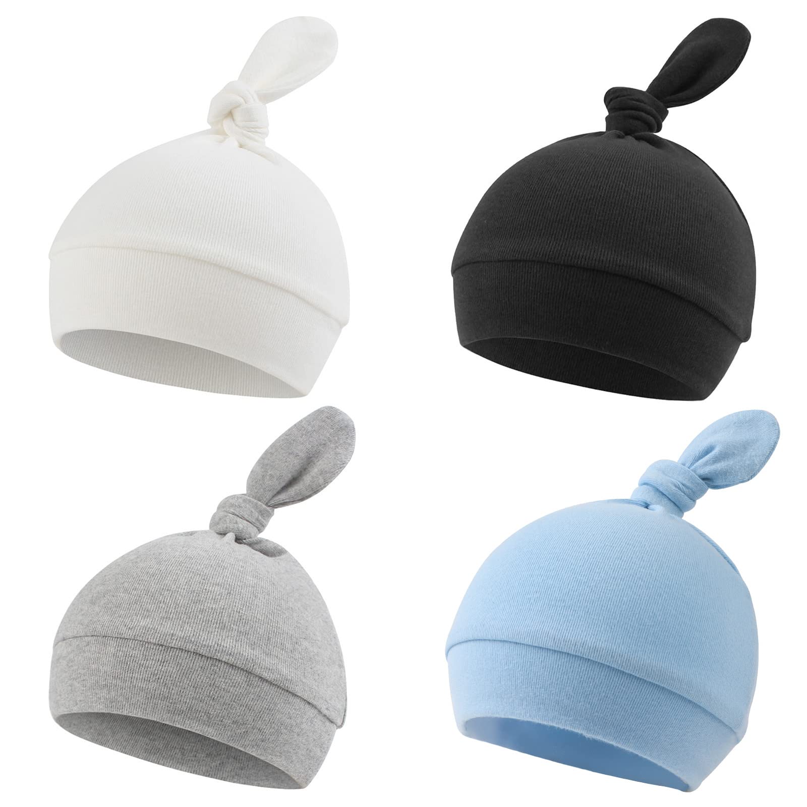 Newborn Hospital Hat Autumn Winter Baby Knot Beanie Baby Boys Girls Hats 0-12 Months (4Pack-E, S)