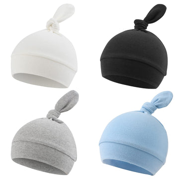 Newborn Hospital Hat Autumn Winter Baby Knot Beanie Baby Boys Girls Hats 0-12 Months (4Pack-E, S)