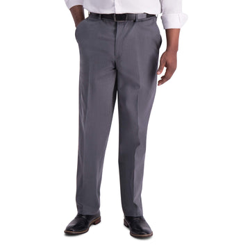 Haggar Mens Iron Free Premium Khaki Classic Fit Flat Front Expandable Waist Casual Pant Regular And Big  Tall Sizes, Charcoal He