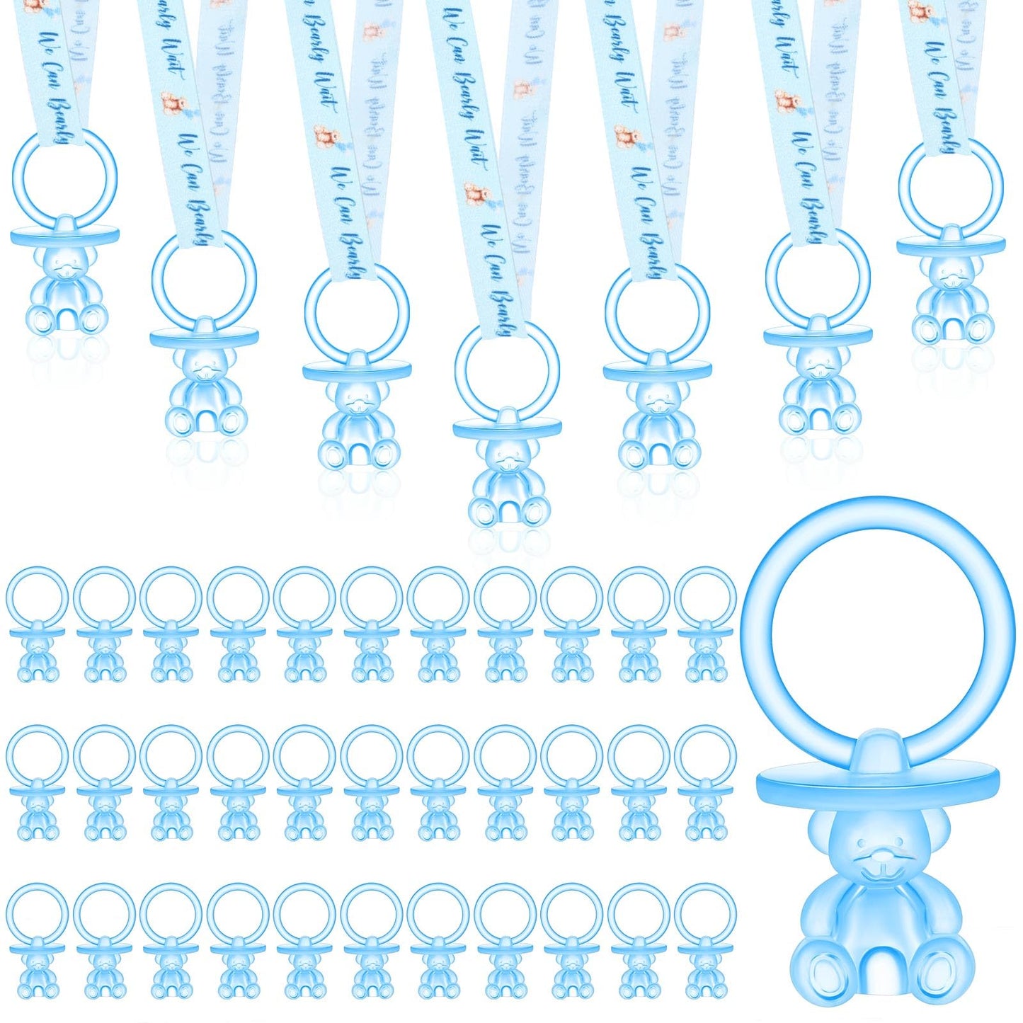 Beeveer 50 Pcs Green Leaf Baby Pacifiers Baby Shower Acrylic Pacifiers Necklace Boy Pacifier Bulk Nipples For Shower Game Ribbon