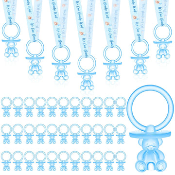 Beeveer 50 Pcs Green Leaf Baby Pacifiers Baby Shower Acrylic Pacifiers Necklace Boy Pacifier Bulk Nipples For Shower Game Ribbon