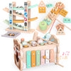 Wooden Montessori Toys for Toddlers 1-3, Baby Pounding Hammering Toy with Xylophone & Fishing Game, Car Ramp Racer, Stacking Blo