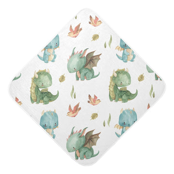 Kigai Cute Dragon Muslin Hooded Baby Towel Ultra Soft and Absorbent Bath Towel for Boy Girl Cotton Baby Bathrobe Blanket for New