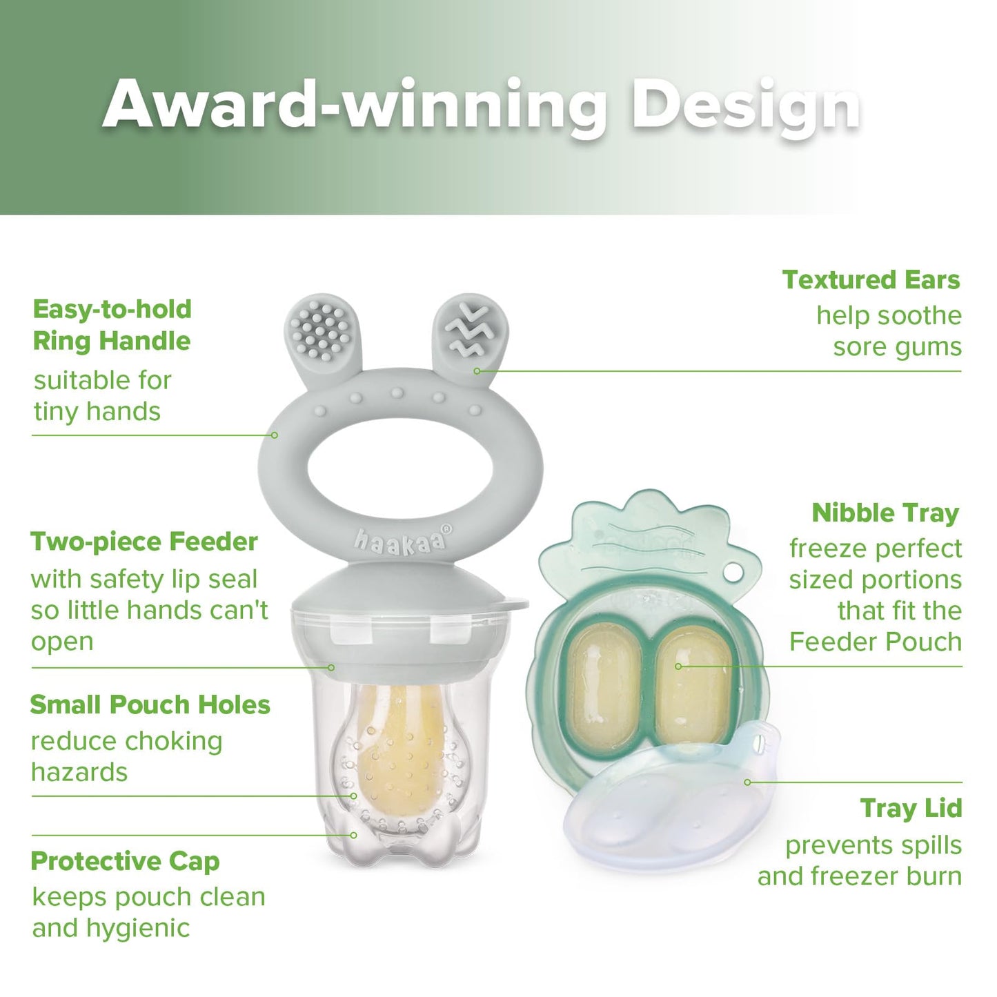 Haakaa Baby Fruit Food Feeder & Mini Freezer Nibble Tray Combo, Breastmilk Popsicle Molds For Baby Cooling Relief, Bpa Free Sili