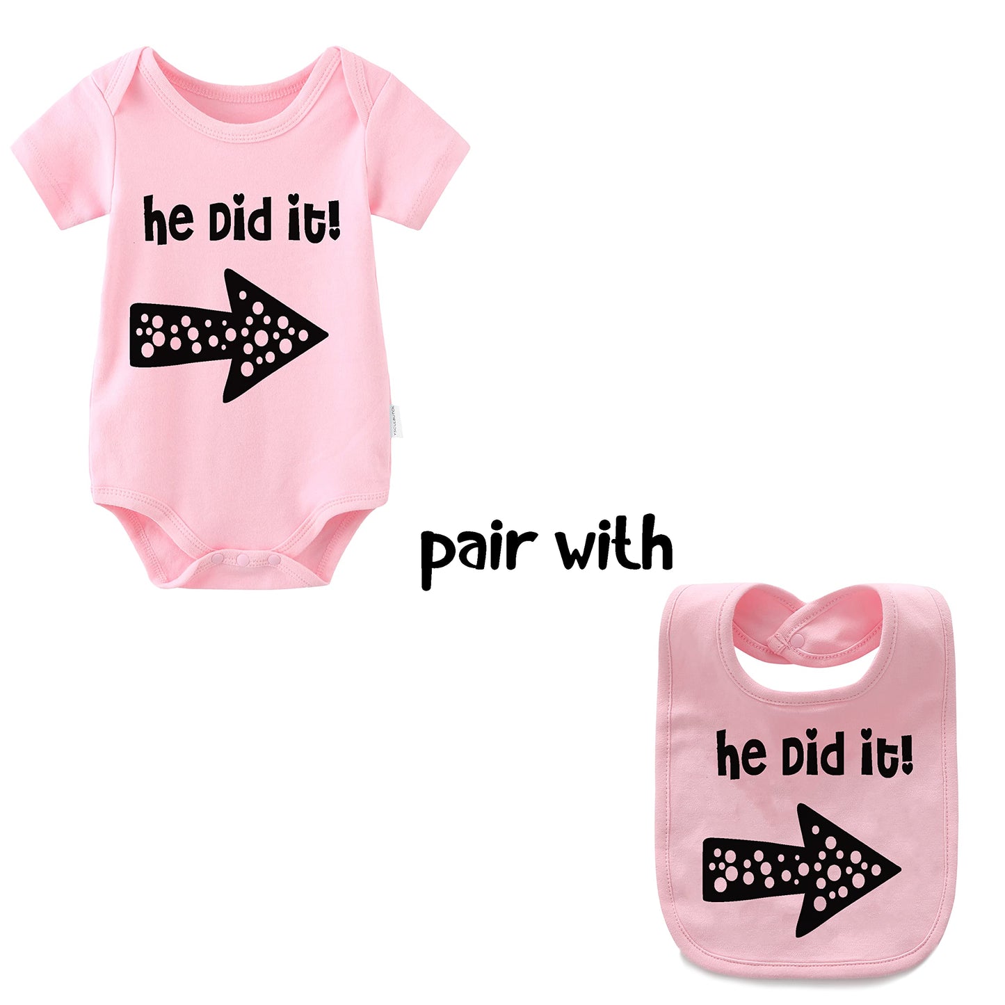 Ysculbutol Baby Twins Bodysuits He/She Did It Twin Outfit Girl Romper With Hat Set(Pink Did 6M)